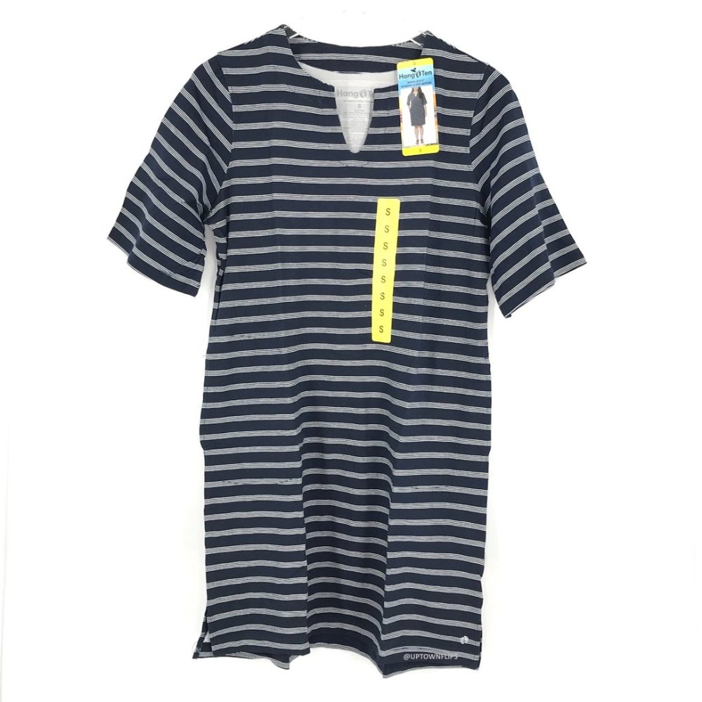 Hang Ten Womens Pocket Dress Blue Striped Moisture Wicking UPF 50+ Sun SMALL